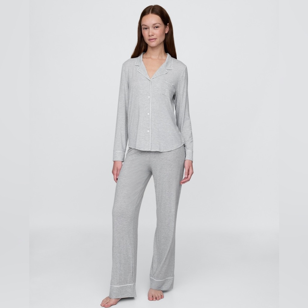 GAP 2Pc Modal Pajama Shirt + Pants Set in Heather Gray